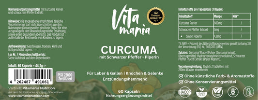 Curcuma + Piperin - 60 Kapseln