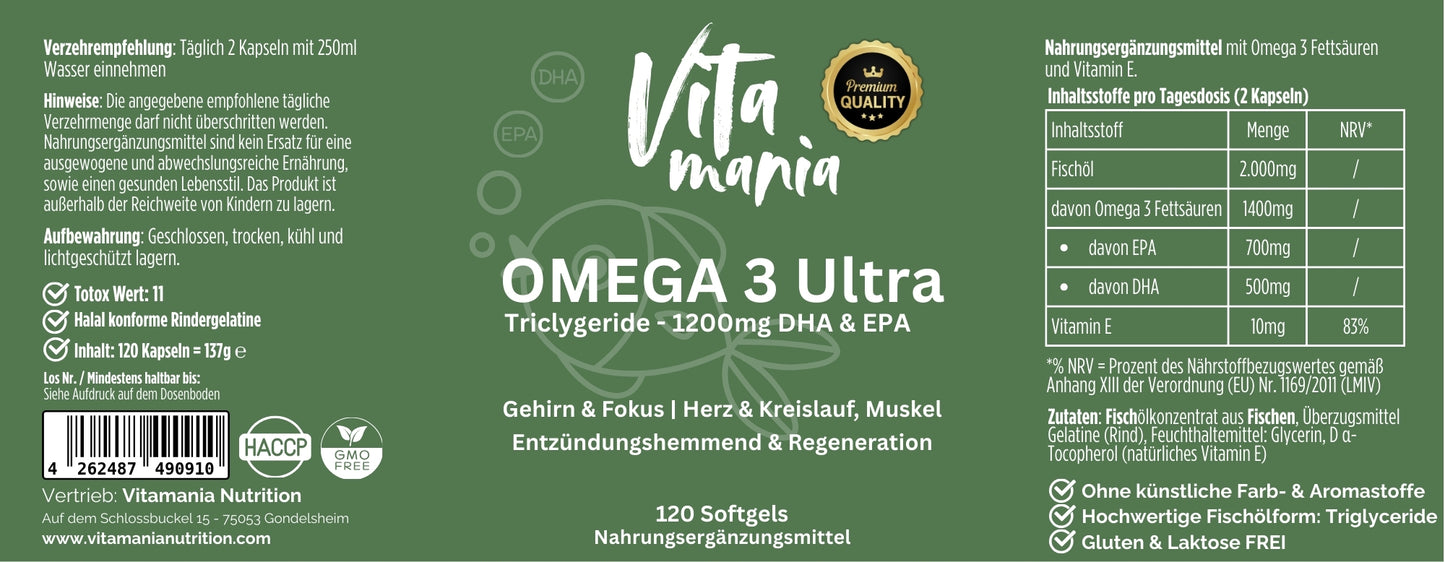 Omega 3 Ultra - Triglyceride 35/25 - (Halal Gelatine) 120 Softgels