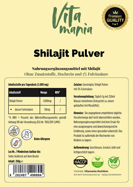 Shilajit Pulver - 5% Fulvinsäure - 250g
