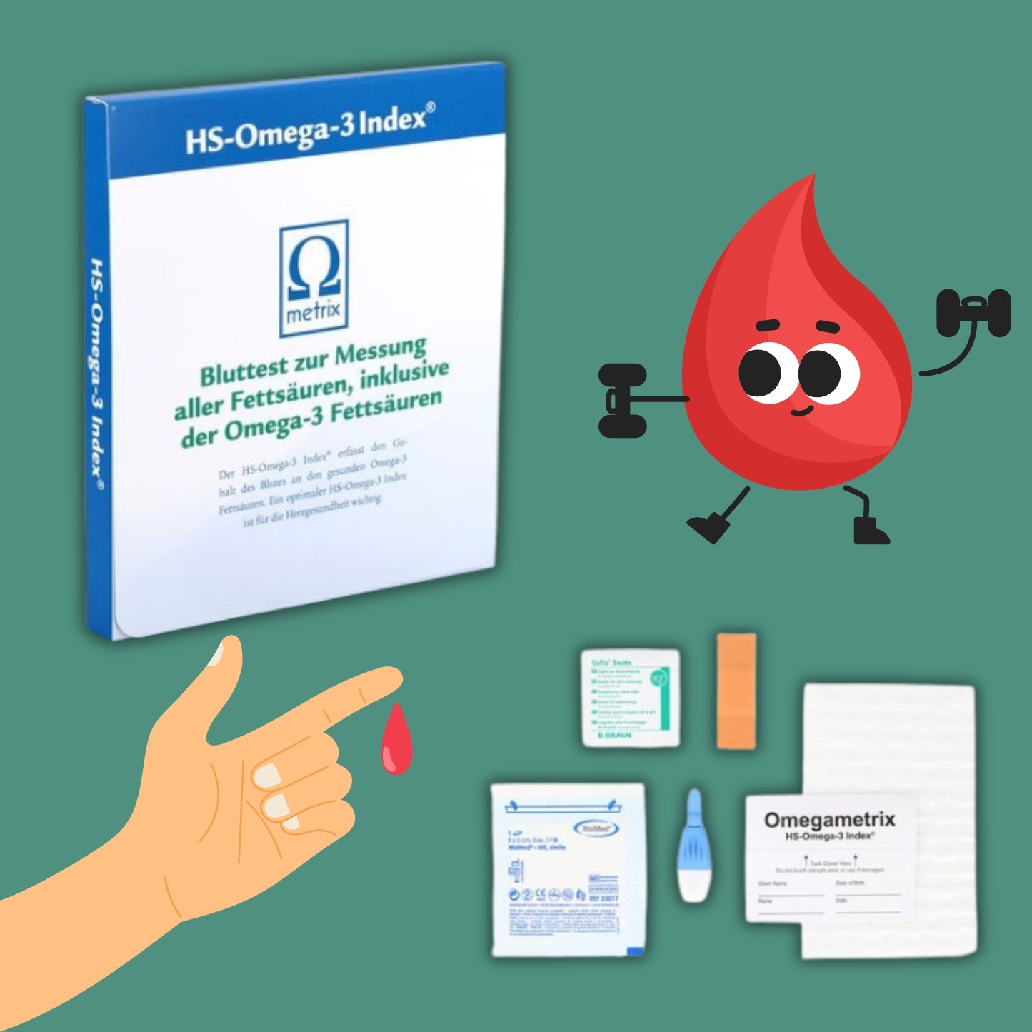 Omega Index Selbsttest - 26 Fettsäuren Blutentnahmeset