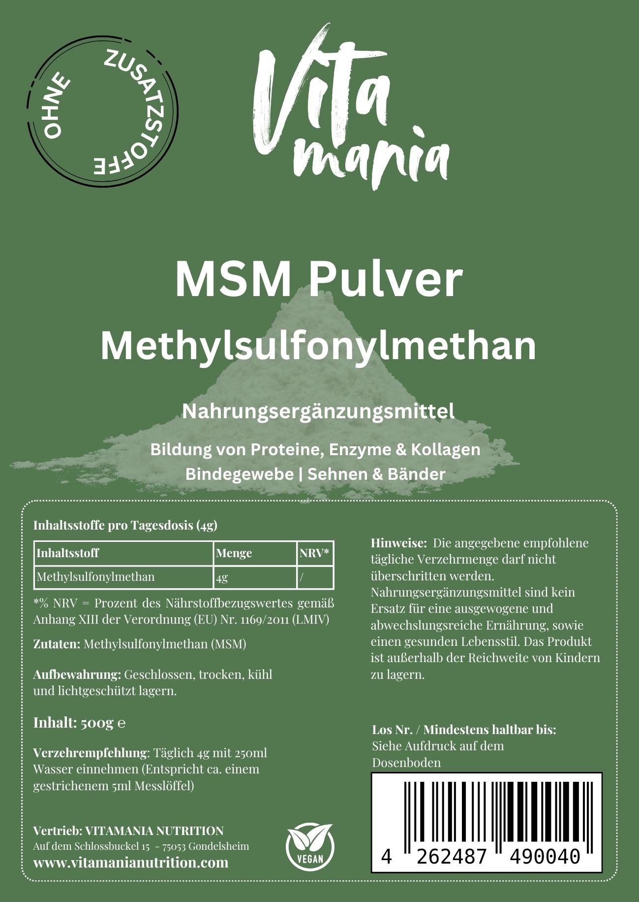 MSM (metilsulfonilmetano) in polvere - 500 g
