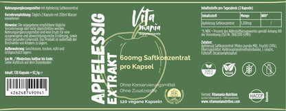 Estratto di aceto di mele in capsule (600 mg per capsula) - 120 capsule vegane