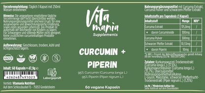 Curcumin + Piperin - 60 vegane Kapseln