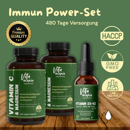 Immun Power-Set - Premium Vitamin D3+K2/MK7, Vit. C+Magnesium
