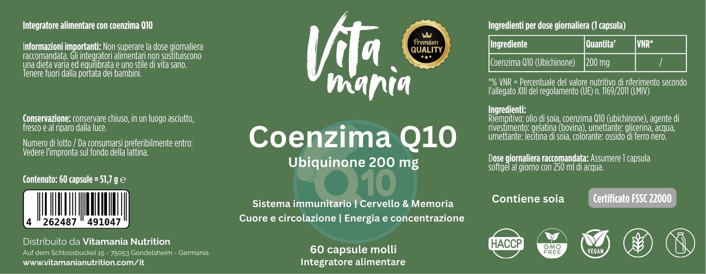 Vitamania Coenzima Q10 200 mg - 60 capsule molli