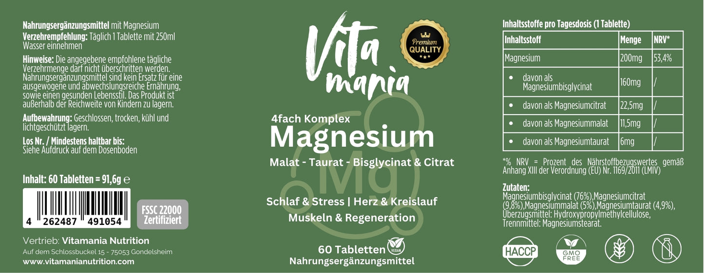 Magnesium Komplex 4fach - 60 vegane Tabletten