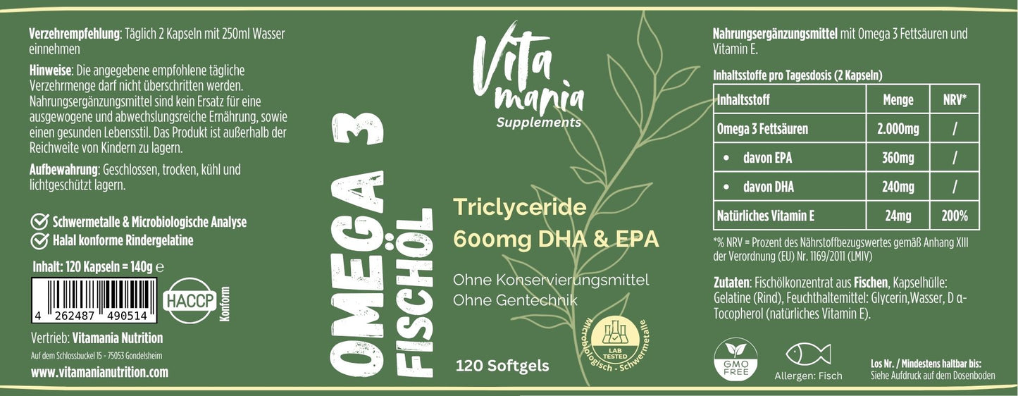 Premium Omega-3 Triglyceride 18/12 (Halal Gelatine) - 120 Softgels