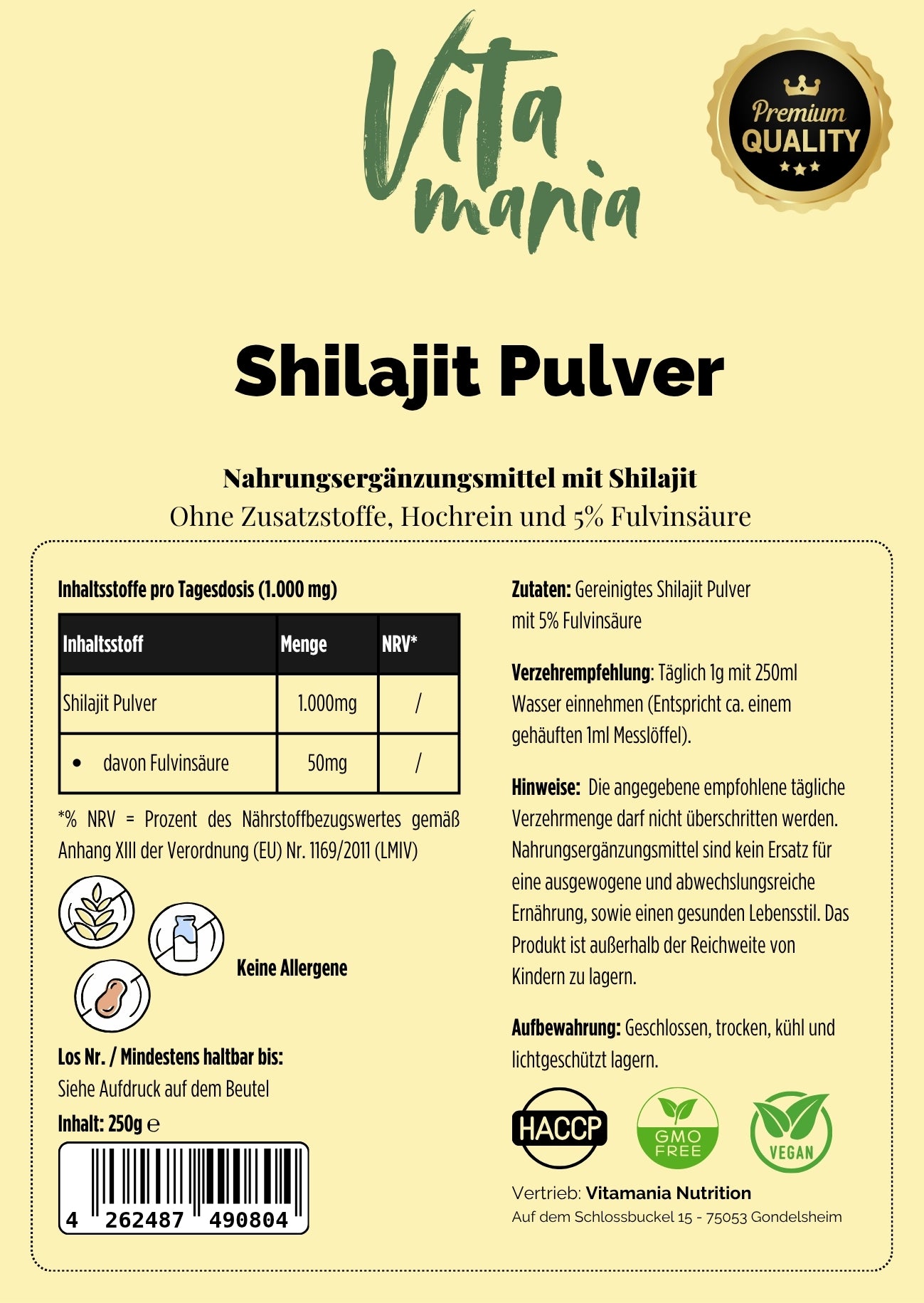 Polvere di Shilajit - Acido fulvico al 5% - 250 g