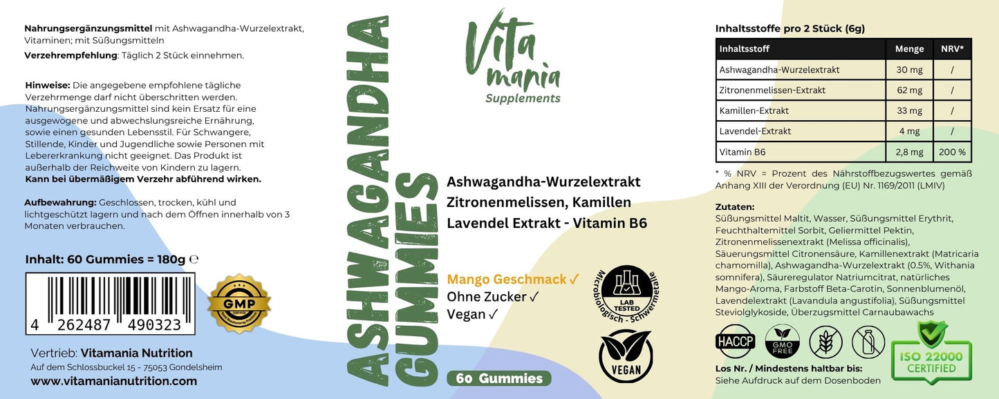 Vital Gummies Ashwagandha + Vitamina B6 - 60 Pezzi - Vegano