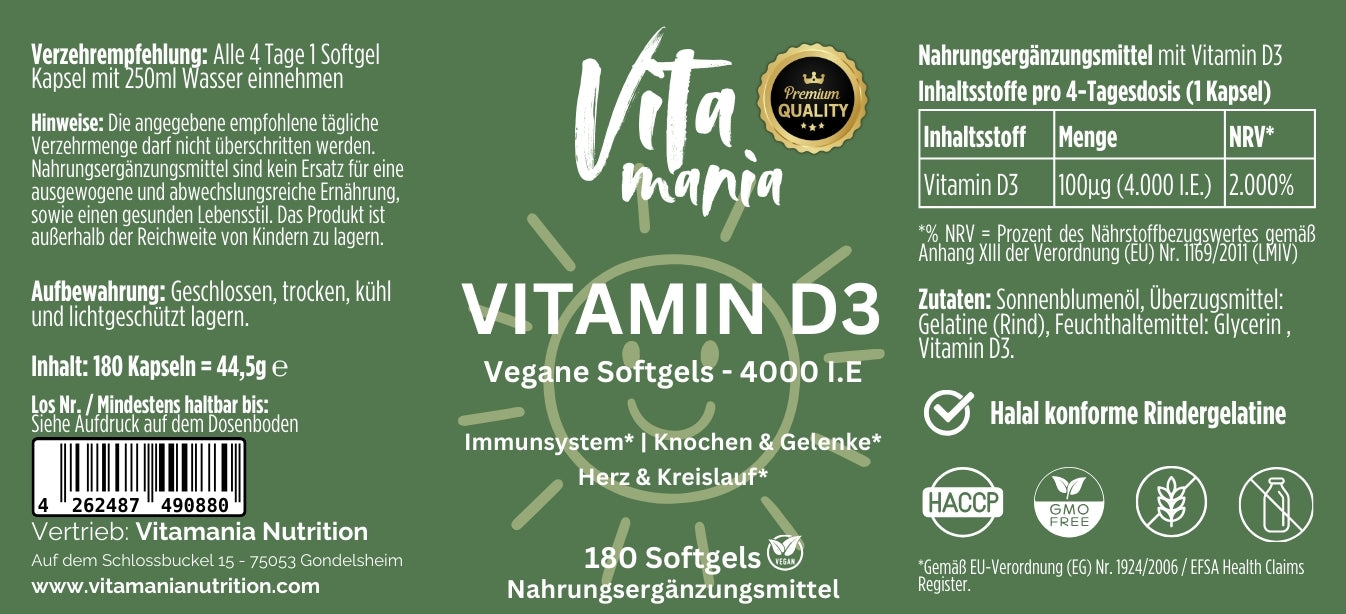 Vitamin D3 4.000 I.E - 180 Softgels