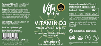 Vitamin D3 4.000 I.E - 180 Softgels