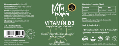 Vitamin D3 3.000 I.E - 60 vegane Softgels