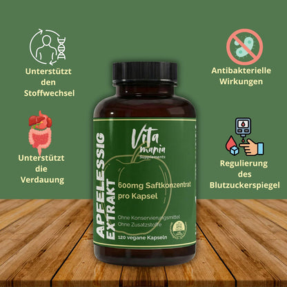 Estratto di aceto di mele in capsule (600 mg per capsula) - 120 capsule vegane