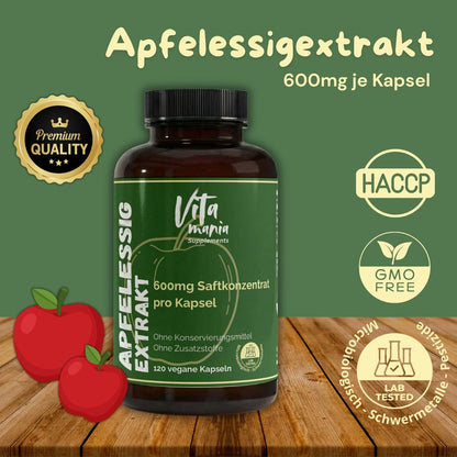 Estratto di aceto di mele in capsule (600 mg per capsula) - 120 capsule vegane