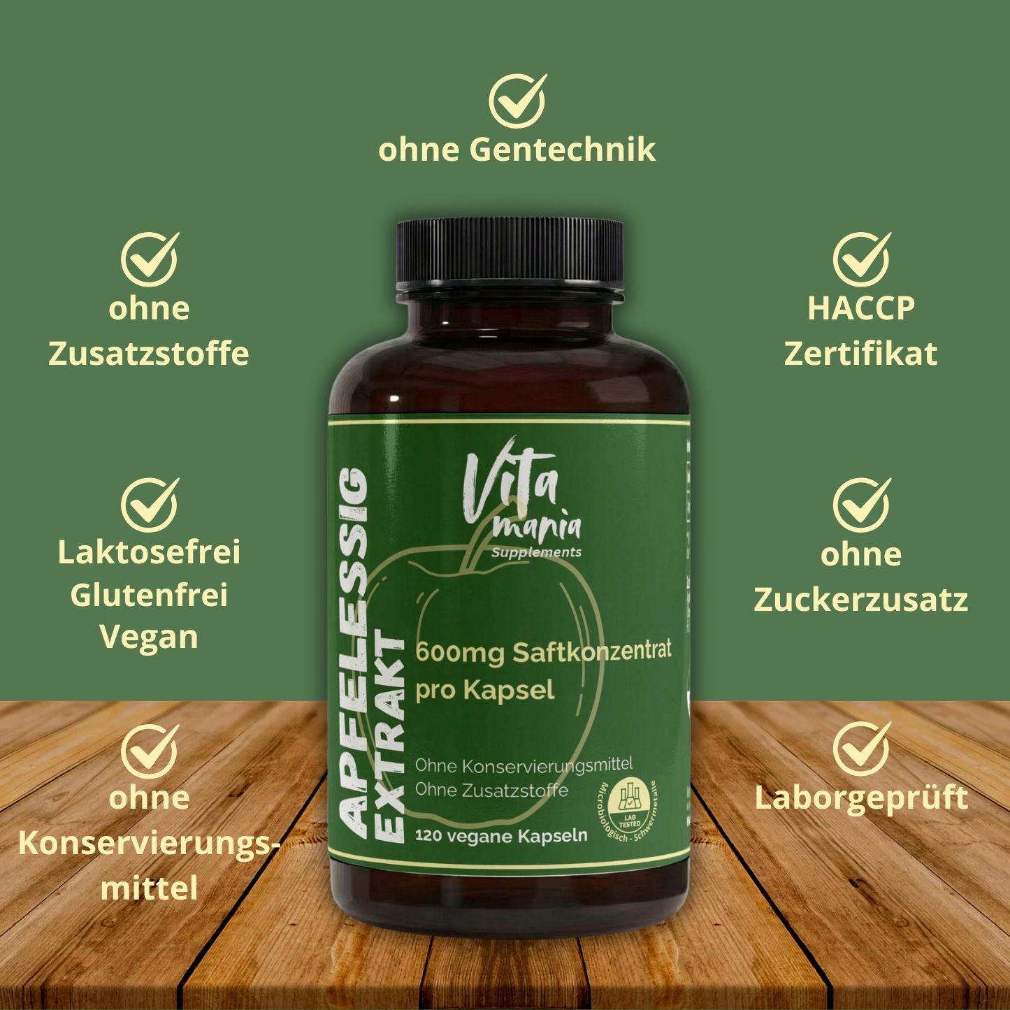 Estratto di aceto di mele in capsule (600 mg per capsula) - 120 capsule vegane