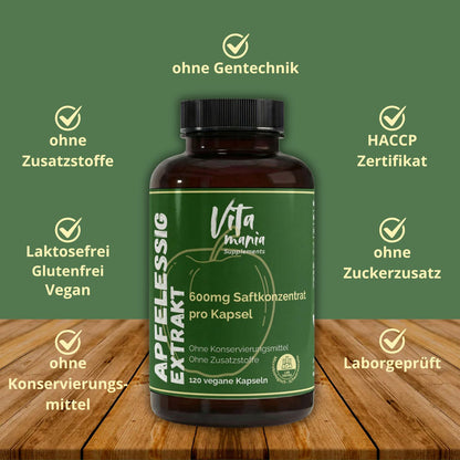 Estratto di aceto di mele in capsule (600 mg per capsula) - 120 capsule vegane