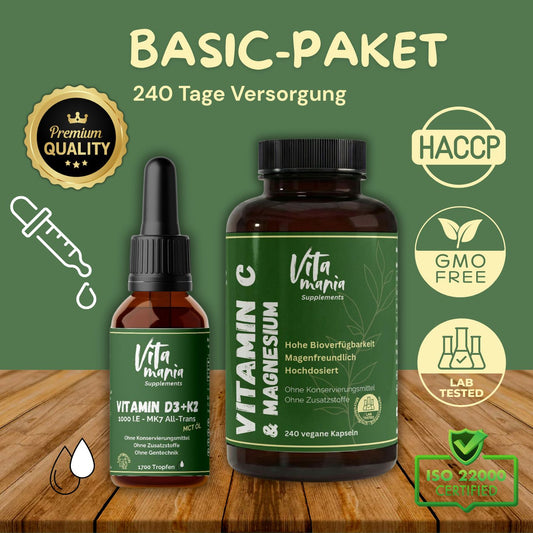 Basic-Paket - Vitamin D+K2, Vit. C+Magnesium