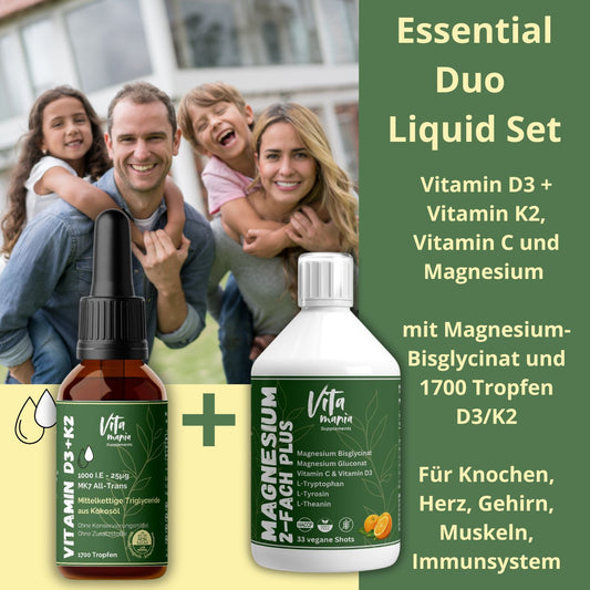 Essential Duo Liquid-Set - Premium Vitamin D3+K2/MK7 + Magnesium Shots