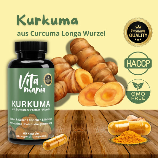 Kurkuma aus Curcuma longa + Piperin - 60 Kapseln