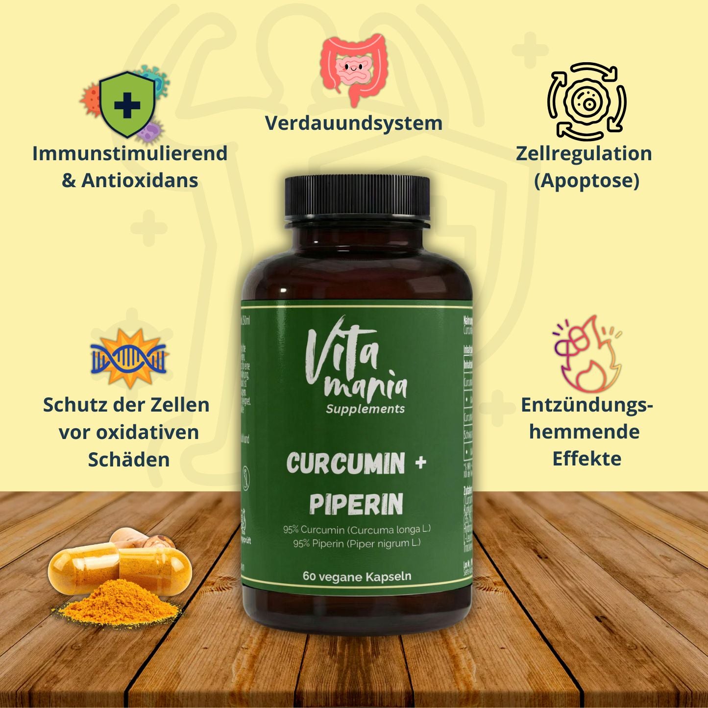 Curcumin + Piperin - 60 vegane Kapseln