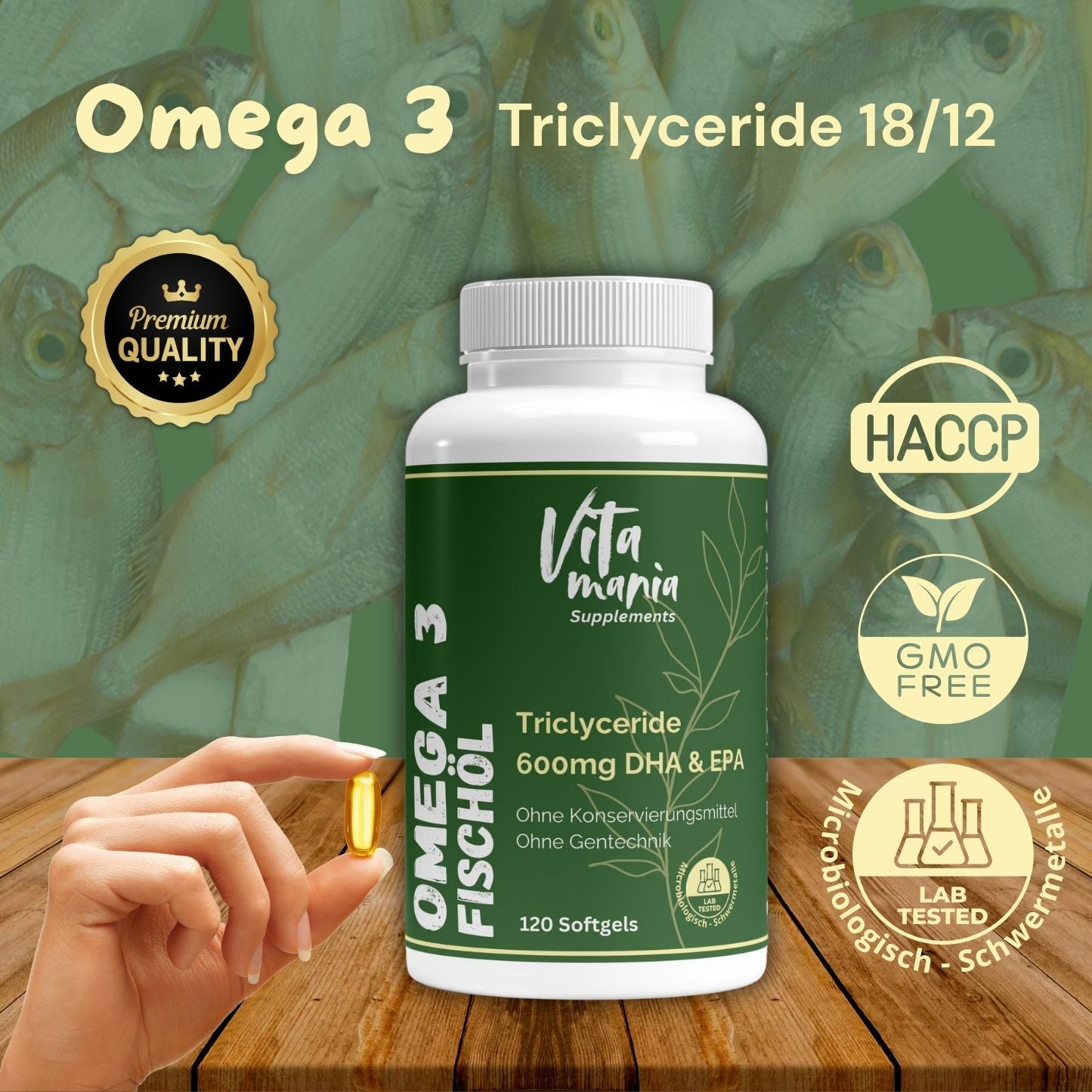 Premium Omega-3 Triglyceride 18/12 (Halal Gelatine) - 120 Softgels