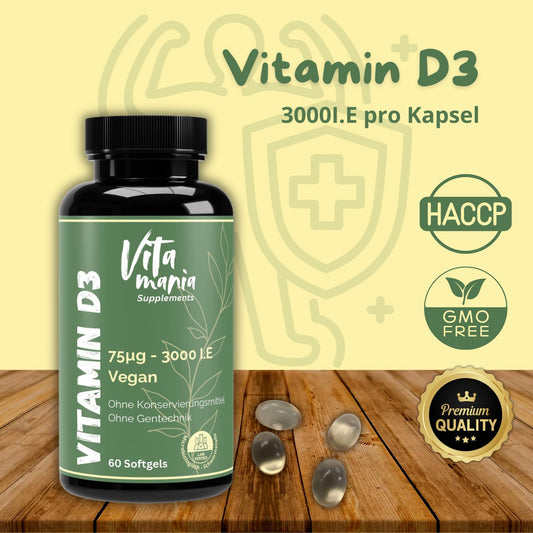Vitamina D3 3.000 UI Liquida - 60 capsule molli vegane conformi Halal