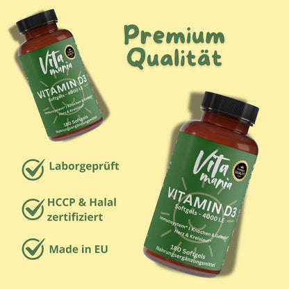 Vitamin D3 4.000 I.E - 180 Softgels Halal konform
